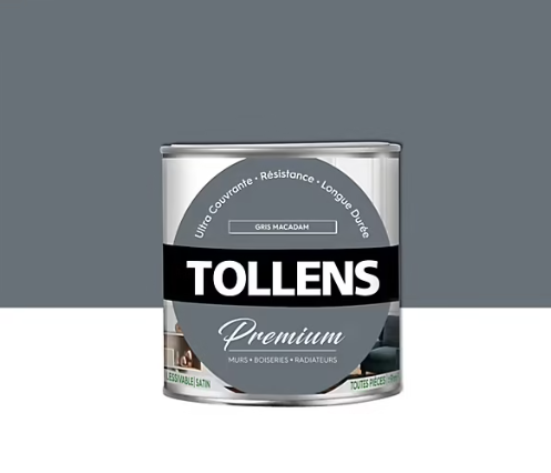 Peinture Tollens premium murs, boiseries et radiateurs gris macadam satin 0,75L