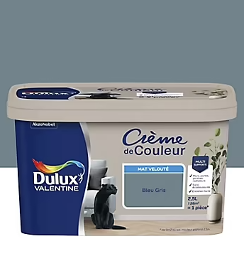 Peinture Crème De Couleur Dulux Valentine mat bleu gris 2,5L