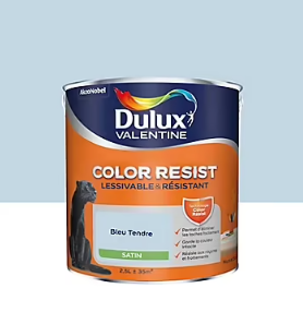 Peinture murs et boiseries Color Resist Dulux Valentine satin bleu tendre 2,5L