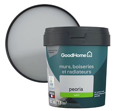 Peinture intérieure couleur murs, boiseries et radiateurs GoodHome satin peoria gris 750ml