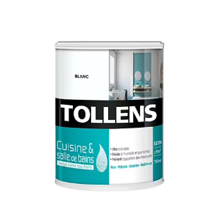 Peinture murs et plafonds Cuisine et bains satin blanc Tollens 0,75 L