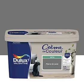 Peinture couleur murs, boiseries et radiateurs Crème de couleur Dulux Valentine gris pierre de lave satin 2,5L