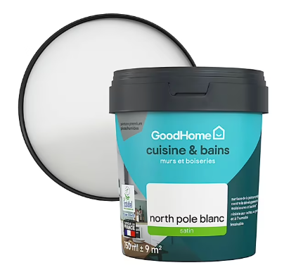 Peinture cuisine et salle de bains GoodHome blanc North Pole satin 750ml