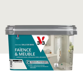 Peinture de rénovation faïence et meuble de salle de bain V33 blanc voile de coton satin 2L