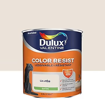 Peinture murs et boiseries Color Resist Dulux Valentine satin lin d'été 2,5L
