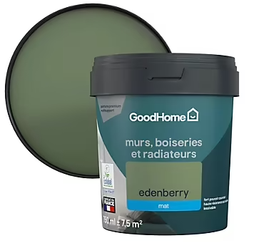 Peinture intérieure couleur murs, boiseries et radiateurs GoodHome mat edenberry vert 750ml