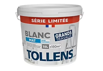 Peinture Tollens murs et plafonds grands travaux blanc mat 15L
