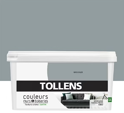 Peinture murs et boiseries Tollens gris silex satin 2,5L