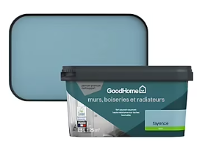 Peinture intérieure couleur murs, boiseries et radiateurs GoodHome satin fayence bleu 2.5L