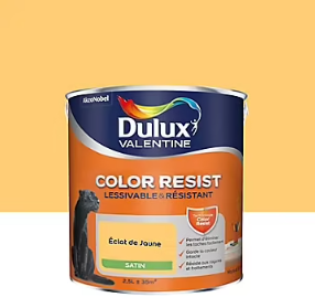 Peinture murs et boiseries Color Resist Dulux Valentine satin éclat de jaune 2,5L