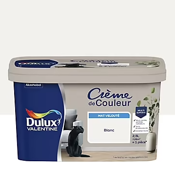 Peinture Crème De Couleur Dulux Valentine mat blanc 2,5L
