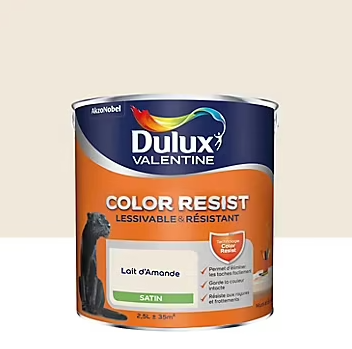 Peinture murs et boiseries Color Resist Dulux Valentine satin lait d'amande 2,5L