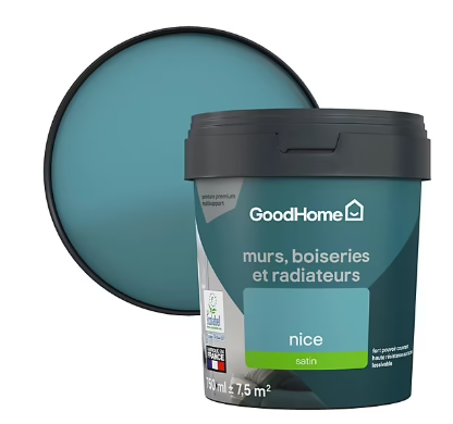 Peinture résistante murs, boiseries et métal GoodHome bleu Nice satin 0,75L