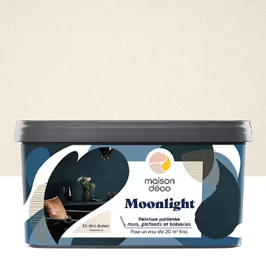 Peinture pailletée murs, plafonds et boiseries Moonlight Maison Déco or des dunes 2L