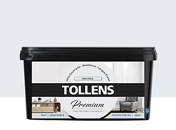 Peinture Tollens premium murs, boiseries et radiateurs gris perlé mat 2,5L