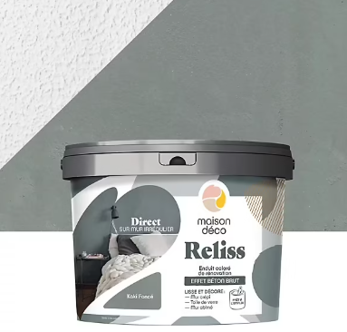 Enduit de rénovation coloré effet béton brut Maison Déco Reliss vert kaki 15kg