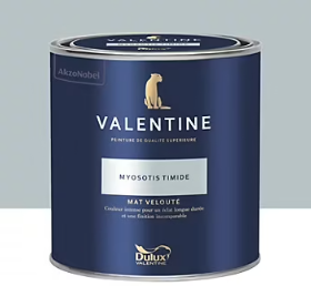 Peinture Valentine murs et boiseries Dulux Valentine bleu myosotis timide velouté mat 0,5L
