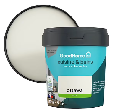 Peinture cuisine et salle de bains GoodHome blanc Ottawa satin 750ml