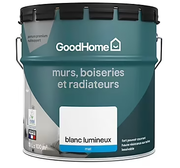 Peinture murs boiseries et métal GoodHome haute résistance blanc mat 10L