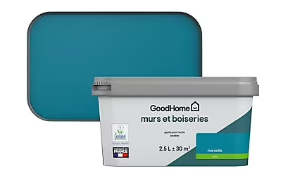 Peinture intérieure couleur Murs et boiseries GoodHome Marseille bleu satin 2,5L
