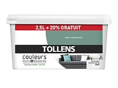 Peinture murs et boiseries Tollens vert expression satin 2,5L +20% gratuit