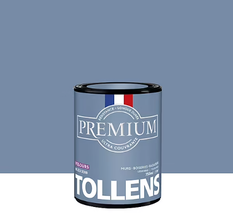Peinture Tollens premium murs, boiseries et radiateurs bleu denim velours 750ml