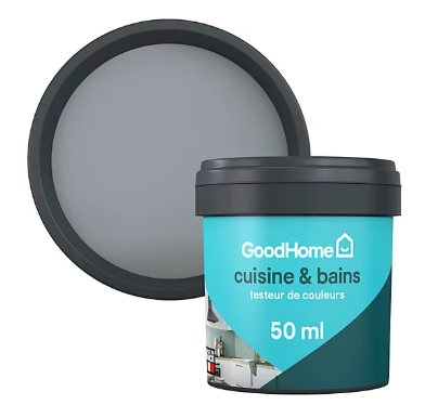 Peinture cuisine et salle de bains GoodHome gris Delaware satin 50ml