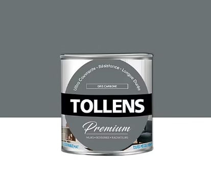 Peinture Tollens premium murs, boiseries et radiateurs gris carbone mat 0,75L