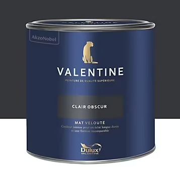 Peinture Valentine murs et boiseries Dulux Valentine noir clair obscur velouté mat 2L