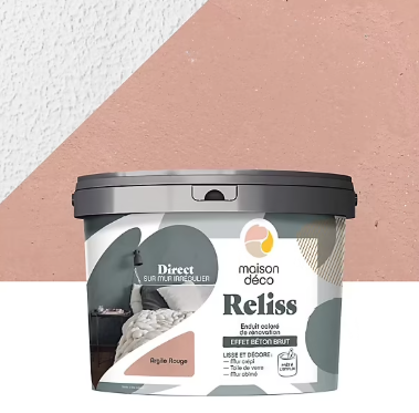 Enduit coloré de rénovation effet béton brut Maison Déco Reliss argile rouge 15KG