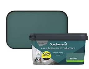Peinture résistante murs boiseries et métal GoodHome vert Milltown satin 2,5L +20% gratuit