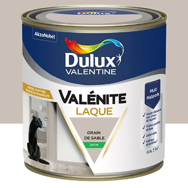 Laque Valénite Dulux Valentine Acrylique satin blanc grain de sable 500ml