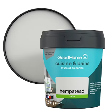 Peinture cuisine et salle de bains GoodHome gris Hempstead satin 750ml