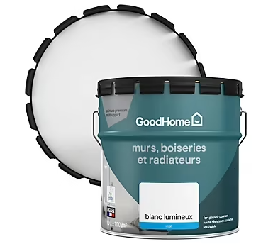 Peinture murs boiseries et métal GoodHome haute résistance blanc mat 10L