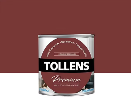 Peinture Tollens premium murs, boiseries et radiateurs moderne bordeaux mat 0,75L