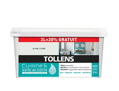 Peinture Cuisine et salle de bains Tollens blanc cassé 2L+20%