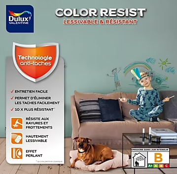 Peinture murs et boiseries Color Resist Dulux Valentine satin blanc pur 2,5L