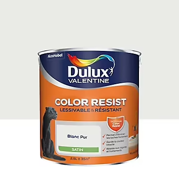 Peinture murs et boiseries Color Resist Dulux Valentine satin blanc pur 2,5L