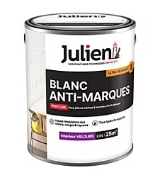 Peinture anti-marques ultra résistant murs et boiseries Julien velours blanc mat 2,5L