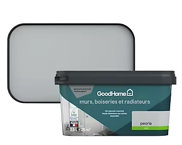 Peinture intérieure couleur murs, boiseries et radiateurs GoodHome satin peoria gris 2.5L