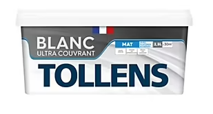 Peinture Tollens ultra couvrant murs, plafonds et boiseries mat blanc 2,5L