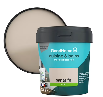 Peinture cuisine et salle de bains GoodHome beige Santa Fe satin 750ml