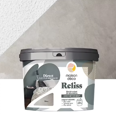 Enduit coloré de rénovation effet béton brut Maison Déco Reliss silex 15KG