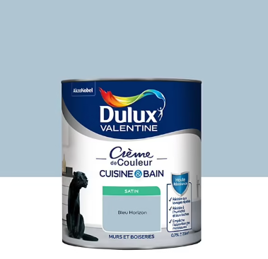 Peinture haute résistance Crème de couleur cuisine et bain Dulux Valentine bleu horizon satin 0,75L