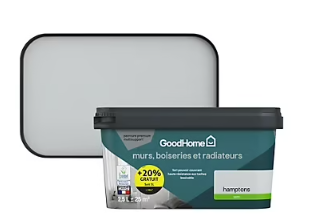 Peinture résistante murs boiseries et métal GoodHome gris Hamptons satin 2,5L +20% gratuit