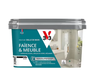 Peinture de rénovation faïence et meuble de salle de bain V33 blanc satin 2L