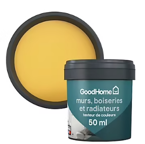 Testeur peinture résistante murs, boiseries et métal GoodHome jaune Gran Via mat 50ml