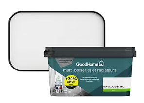 Peinture résistante murs boiseries et métal GoodHome blanc North Pole satin 2,5L +20% gratuit