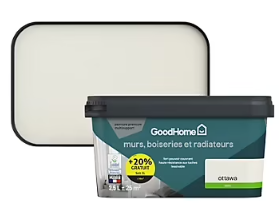 Peinture résistante murs boiseries et métal GoodHome blanc Ottawa satin 2,5L +20% gratuit