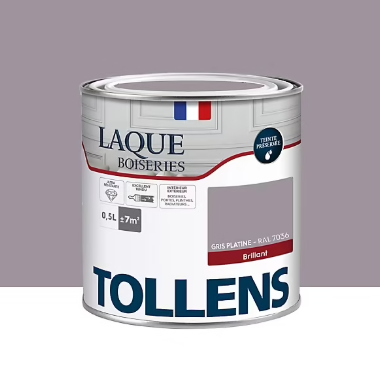 Laque boiseries et métal Tollens RAL 7036 gris platine brillant 500ml